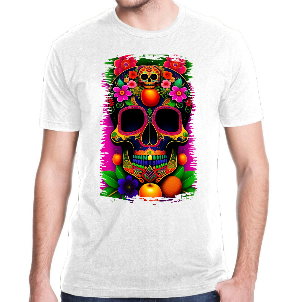 Camiseta Baby Look Raglan Feminina ou Camiseta Raglan Unissex Estampa Caveira Mexicana La Catrina 09