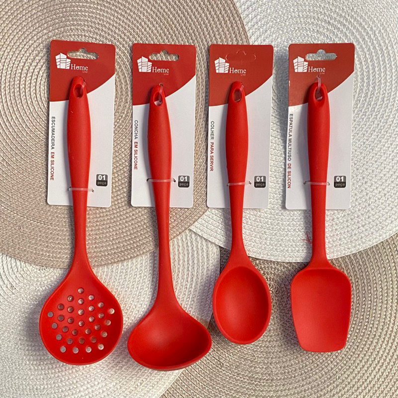 Kit Utensílios de Silicone Para Cozinha Vermelho 4 Peças