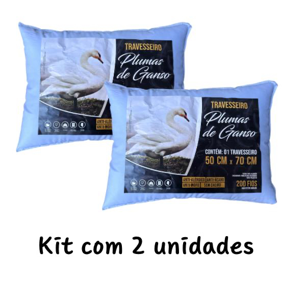 Kit 2 Travesseiros 200 Fios Toque De Pluma De Ganso 70x50cm Extra Macio