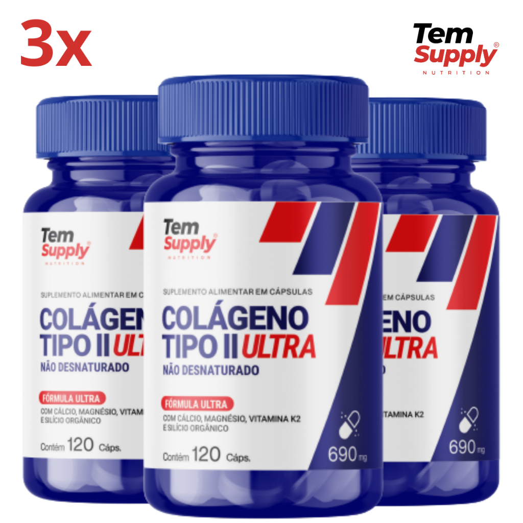 Kit Colágeno Tipo 2 ULTRA Tem Supply 360 Cáps 690mg
