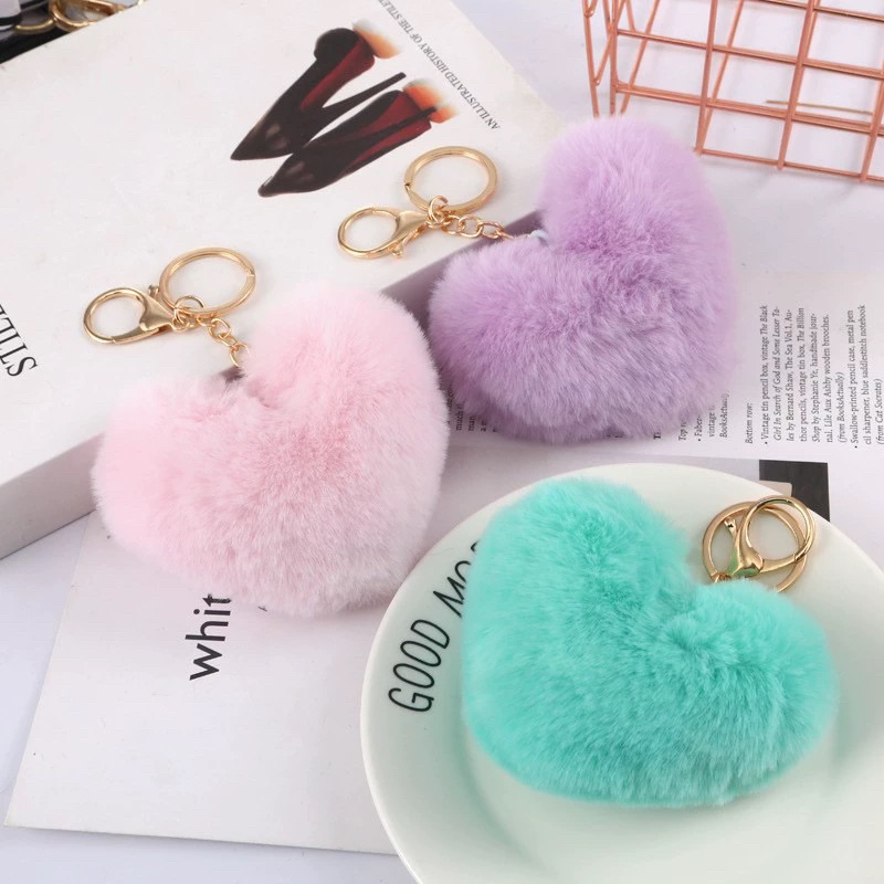 Kit 12 Chaveiro De Pelúcia Com Pingente De Coração Fofa Chaveiro Pompom