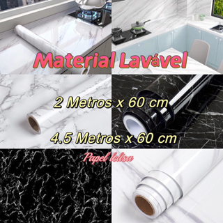 papel de parede Adesivos para cozinha Brilhante Lavável 4,5 Metro x 60cm Resistente a Agua/Óleo material lavável em Oferta na Shopee