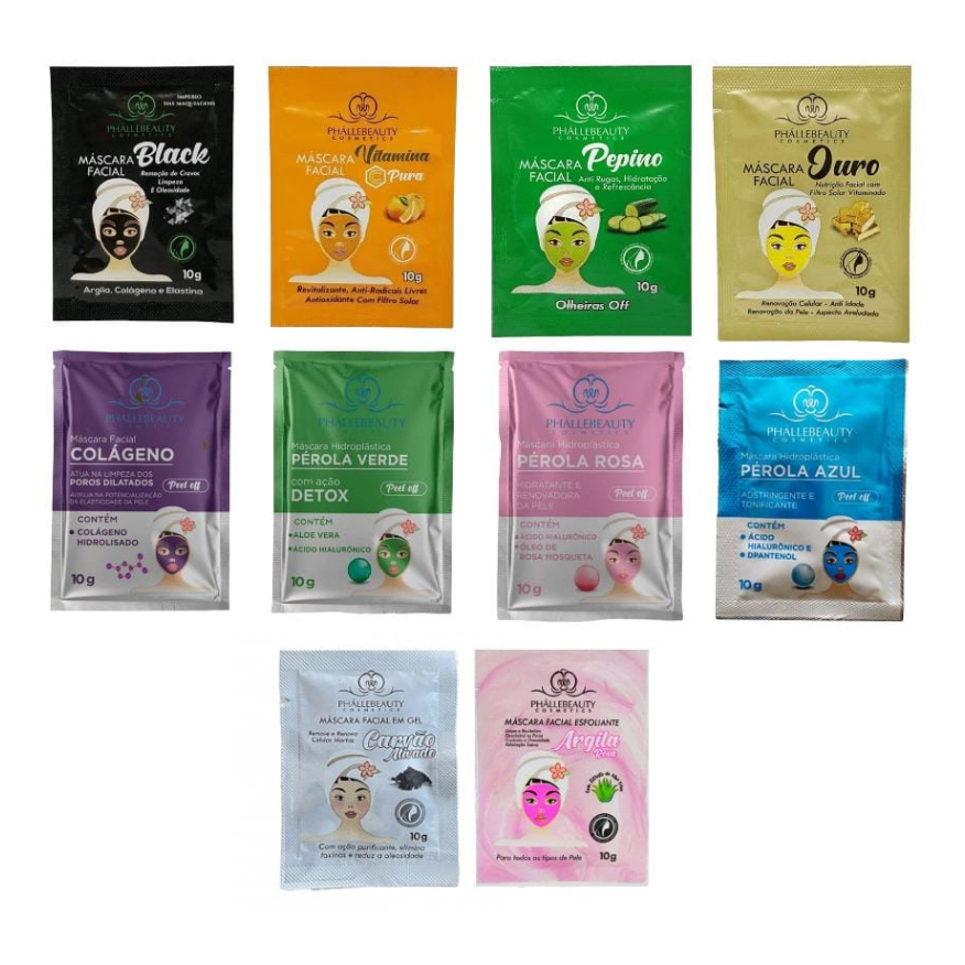 Kit com 10 Mascara Faciais em sache da PhalleBeauty em Oferta na Shopee