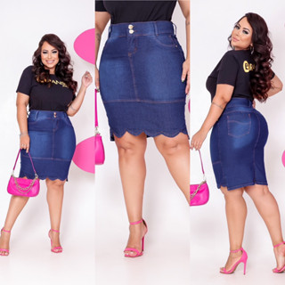 Saia jeans secretaria moda evangélica com barra vários modelos