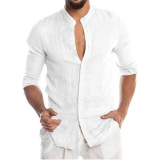 Camisa Linho Masculina Manga Longa Social Botão Gola Padre e Gola Colarinho - P M G GG XG