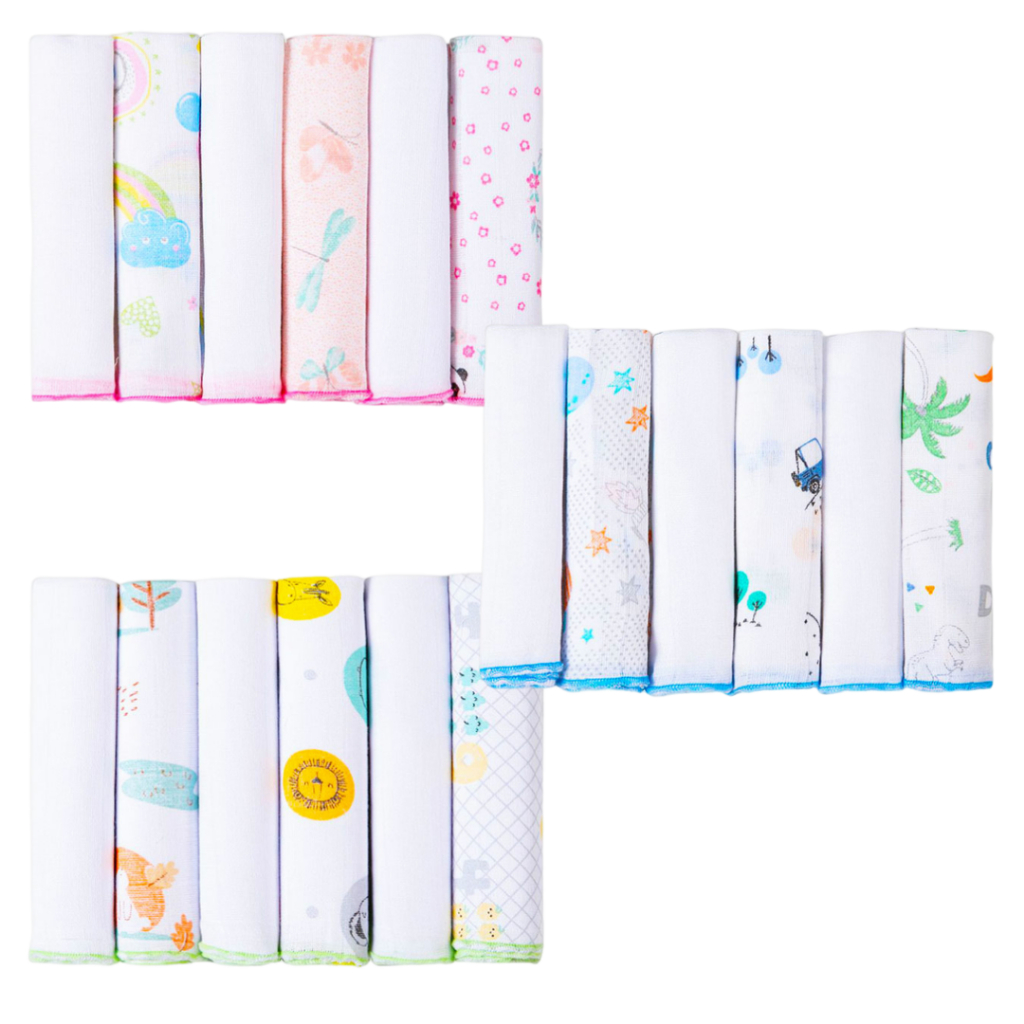 KIT 6un Pano de boca Premium Babete Fralda de boca 100% algodão 30cm x 30cm - Mega Promoção