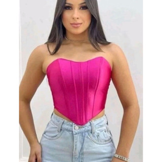Top Corselet Barbie Core Feminino Pink Mood em Cirré com Bojo Modinha verão