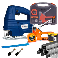Kit Jogo Serra Tico Tico MST-55 400w + Grampeador Profissional Com Trena Grampo Marceneiro Tapeceiro