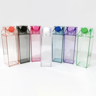 Garrafa Transparente Em Formato Caixa Leite Portátil Geladeira 500ml ou 1000ml
