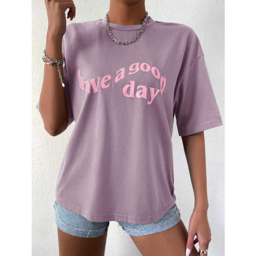 Camiseta Have A Good Day Oversized Feminina Manga Curta Tumblr Básica Aesthetic