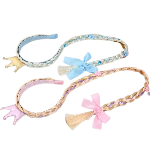 Tiara Trança Coroa Infantil Princesa Rainha Acessório de Cabelo Rosa Azul