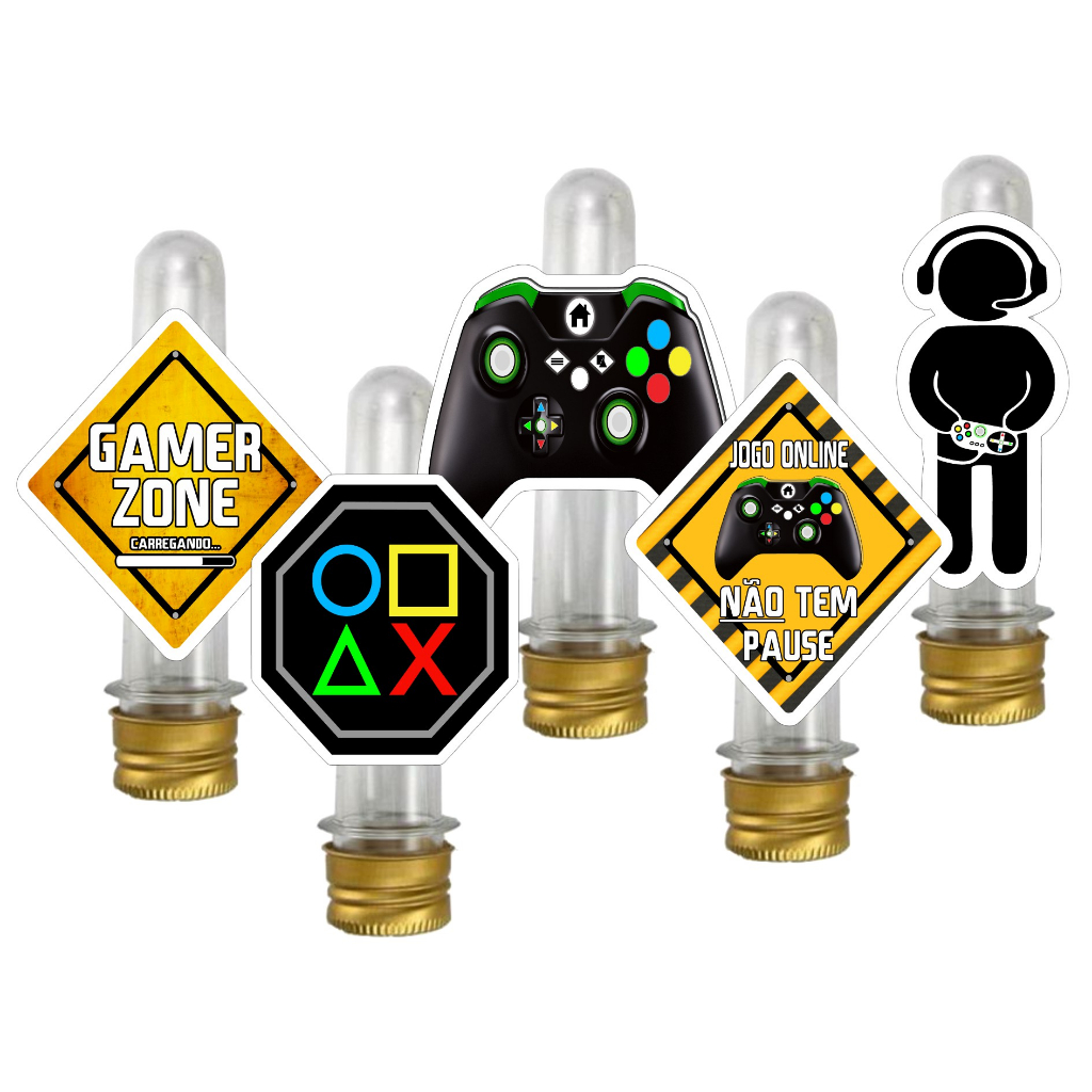 Tubete Acrílico + Apliques 3D Videogame - VÁRIAS CORES Decoração Festa Aniversário Lembrancinha em Oferta na Shopee