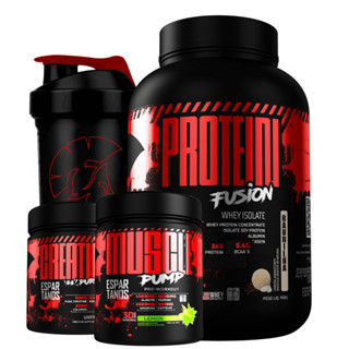 Kit Whey Protein Isolado Fusion + Pré Treino Muscle Pump + Creatina Pura + Shaker - Kit de Suplementos Para Ganho de Massa Muscular