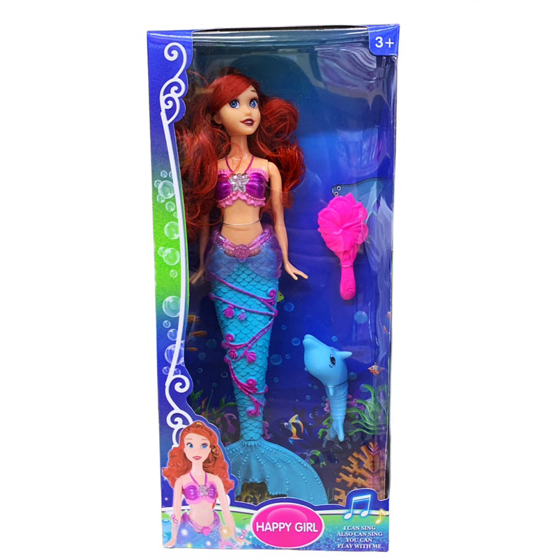 Boneca de sereia tipo Barbie princesa com luz e som, com coroa, espelho e pente, cauda brilhante