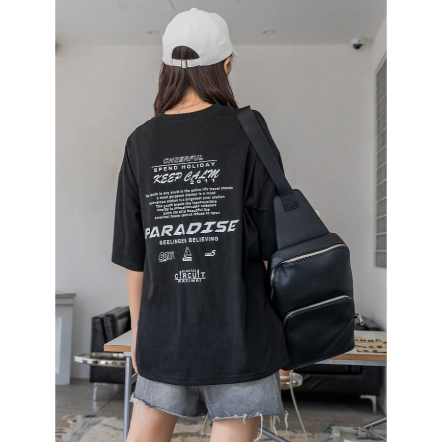 Camiseta Feminina Paradise Keep Calm 2011 Bordado Manga Curta Aesthetic Streetwear Unissex