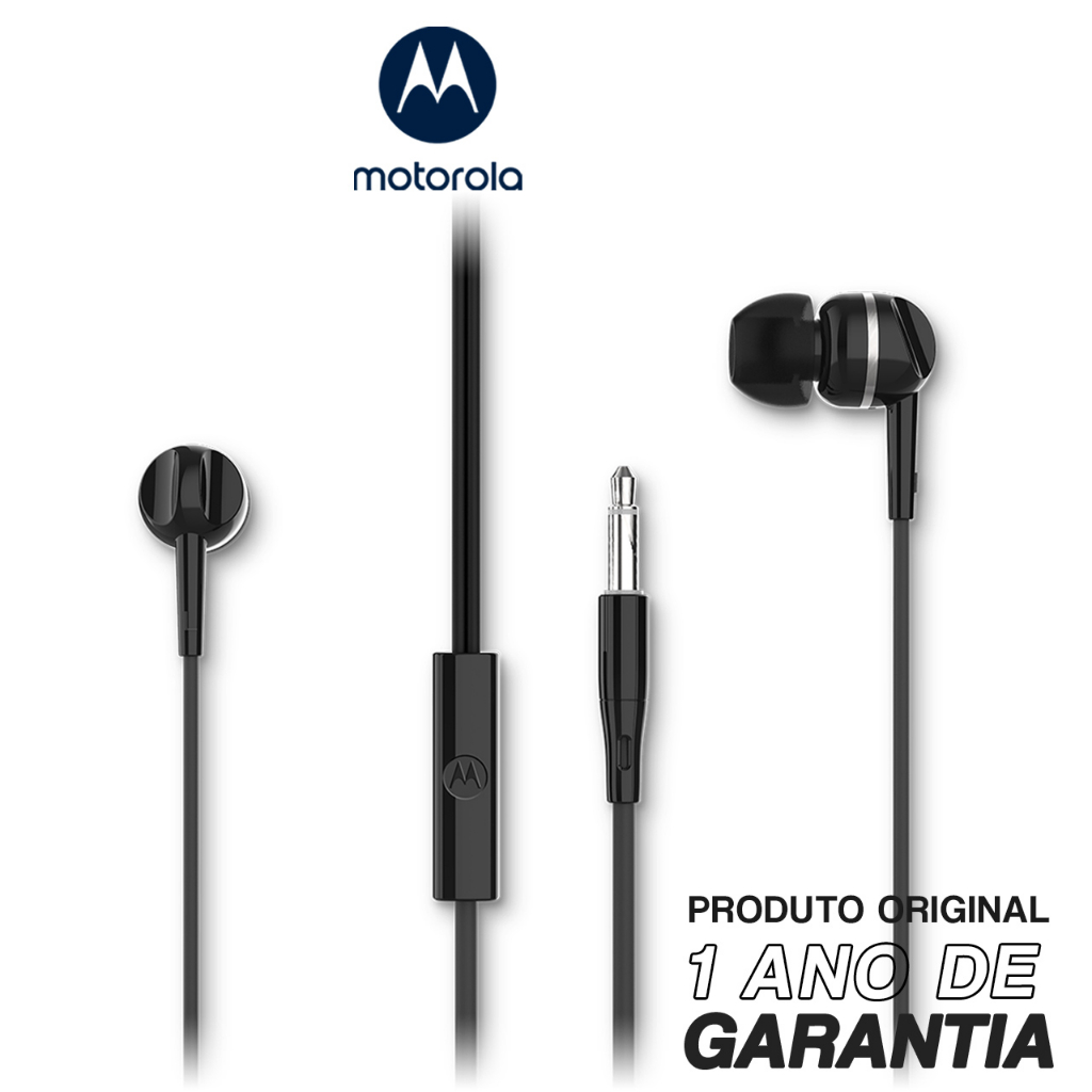 Fone De Ouvido com fio Original Motorola Earbuds 105, Anti Ruido Com Microfone - Preto