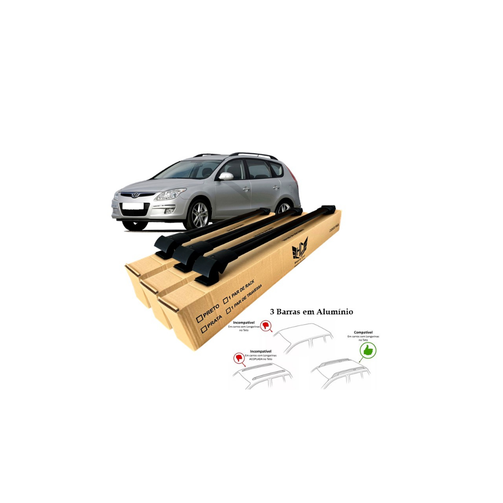 Bagageiro Hyundai I30 Cw 2010 A 2013 3 Barras Rack Larga Heavy Car