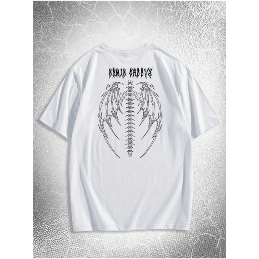 Camiseta Branca Caveira Asas Anjo Skull Comic Oversized Streetwear Unissex
