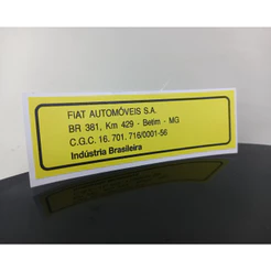 ADESIVO ETIQUETA FIAT AUTOMÓVEIS S.A / FÁBRICA BETIM - MG / SELO CAPO MINI-FRENTE