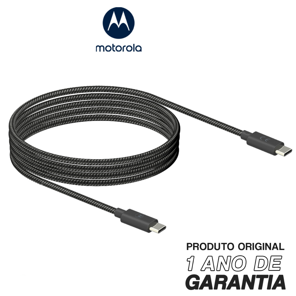 Cabo de Dados e Carga Motorola Moto USB-C para USB-C 1,5 Metros Cordão Reforçado