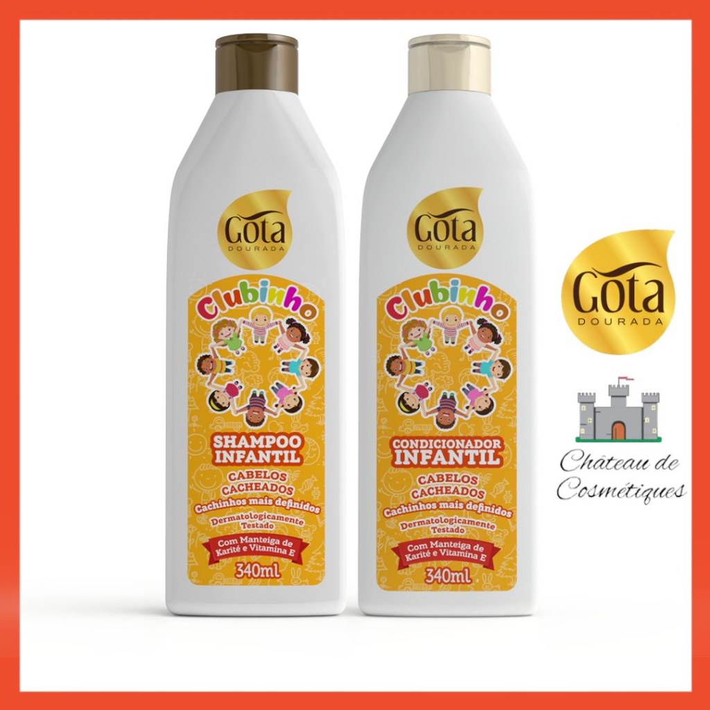 Kit Gota Dourada Infantil Clubinho Cacheados com Shampoo Condicionador