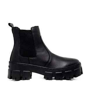 Bota Coturno Feminino Preto Tratorada Chelsea Macia Confortável Botinha Cano Médio Falcucci