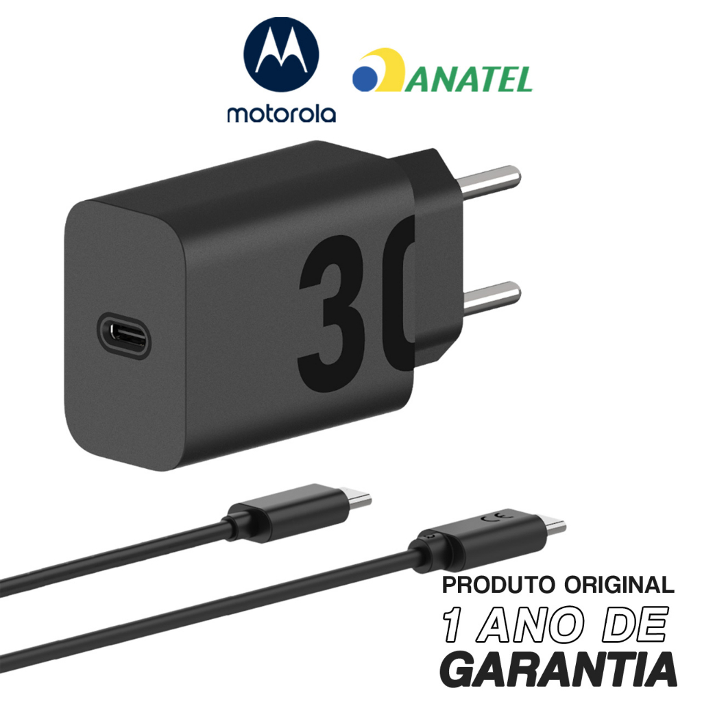 Carregador Portátil De Parede Motorola Turbo Power 30w - Cabo Usb-C Preto em Oferta na Shopee