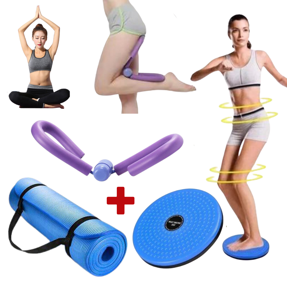 Kit Tapete Yoga + Disco de Equilíbrio Pilates + Borboleta Adutora Clipe Tonificador Muscular Academia Exercícios Funcional Treinar