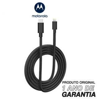 Cabo de Dados e Carga Motorola Moto USB-C para Lightning 1,5 Metros Cordão Reforçado Original Preto