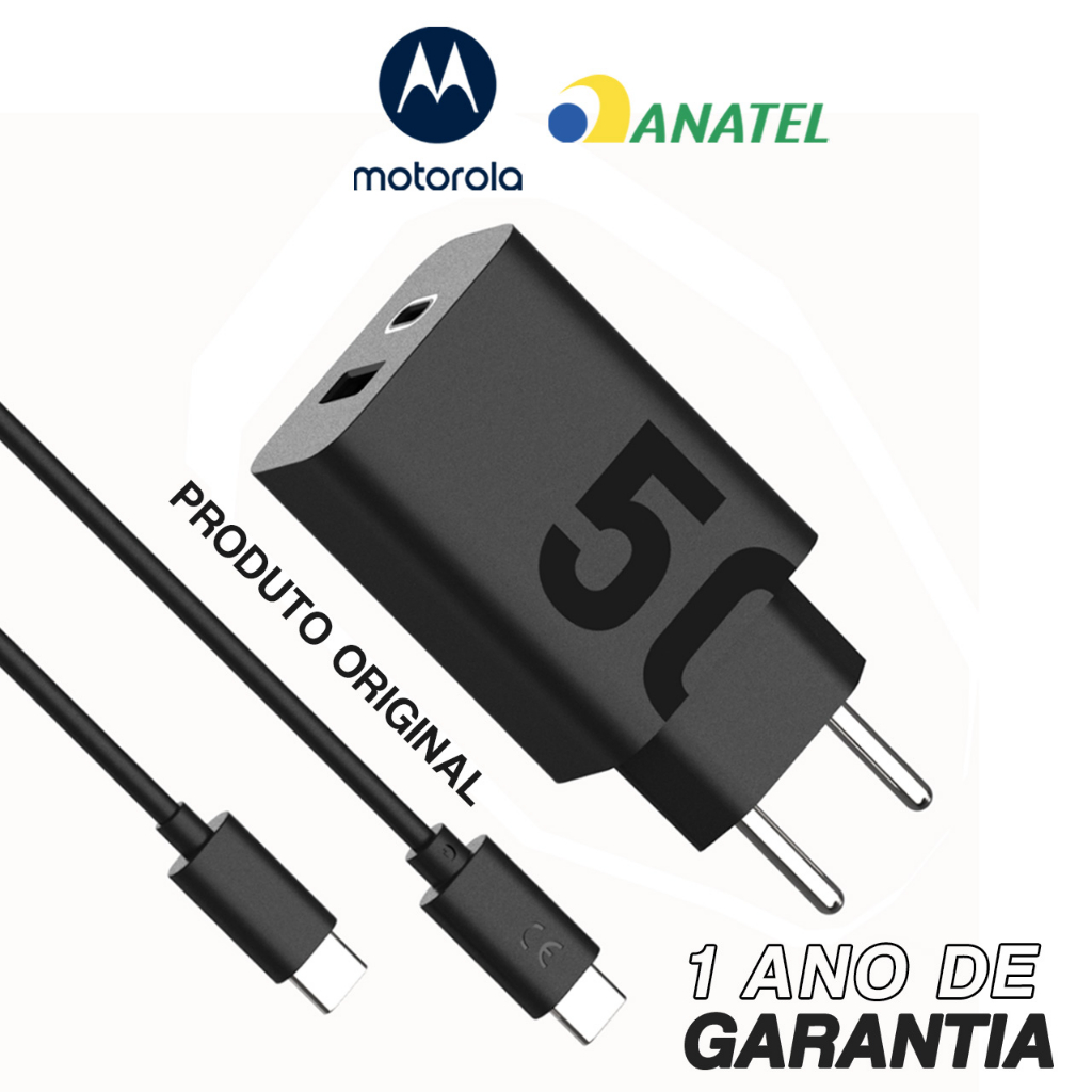 Carregador Portátil De Parede Motorola Turbo Power Duplo 50w - Cabo Usb-C em Oferta na Shopee