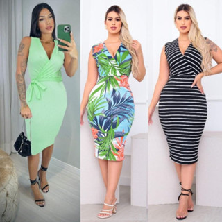 Vestido Midi, moda Evangélica, Transpassado -THAYANA S/MANGA
