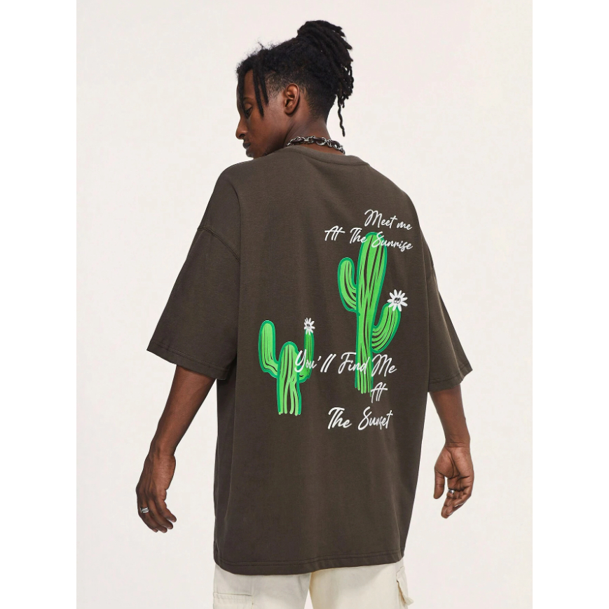 Camiseta Masculina Cactus Flor Estampada Oversized
