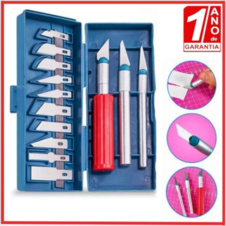 Estilete Precisão Cortador Manual 3 Cabos 13 Laminas Kit