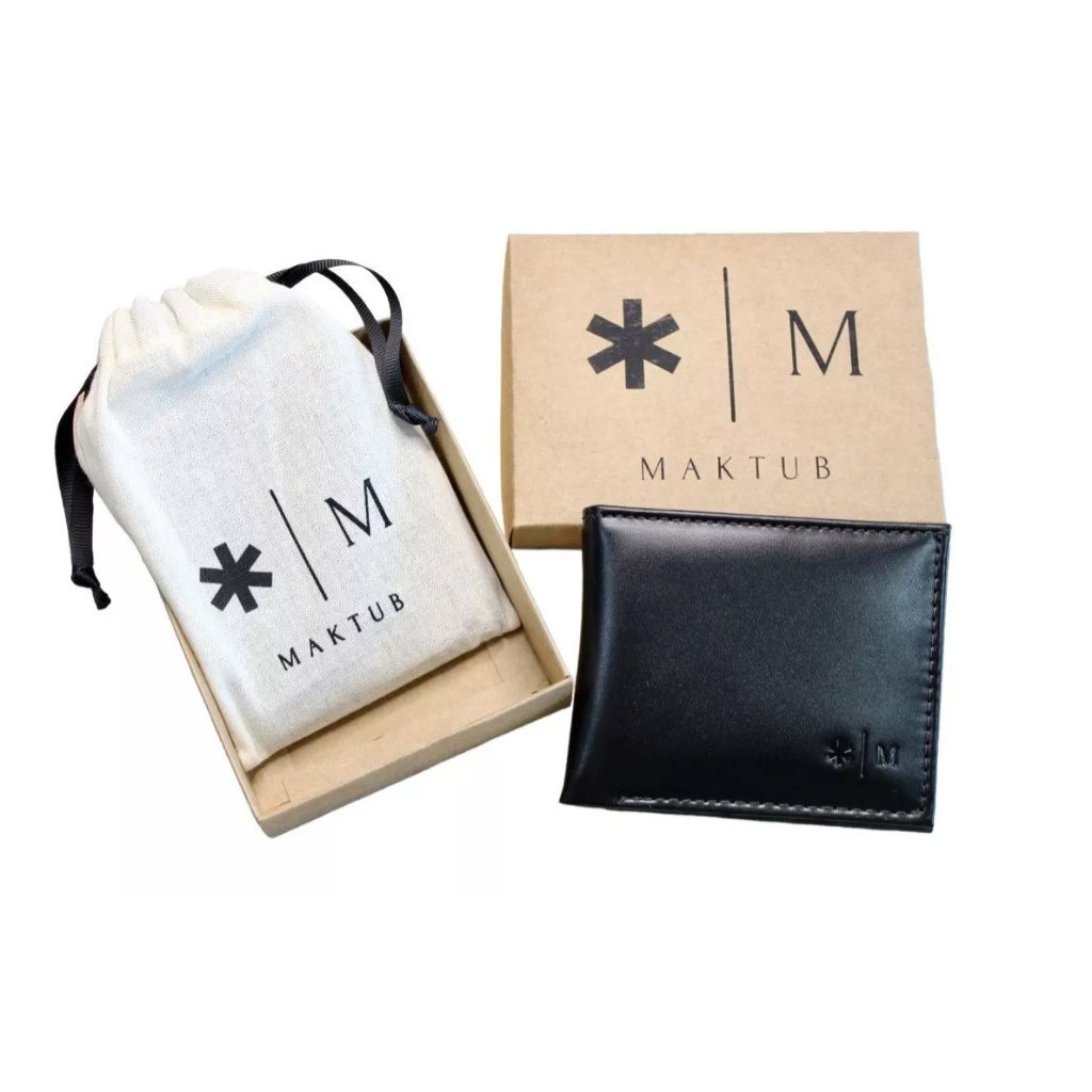 Carteira em couro marca Maktub Cuba All Black Em Couro Liso Classic em Oferta na Shopee