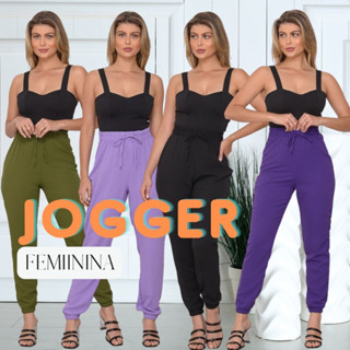Calça Feminina Jogger lisa Cintura alta