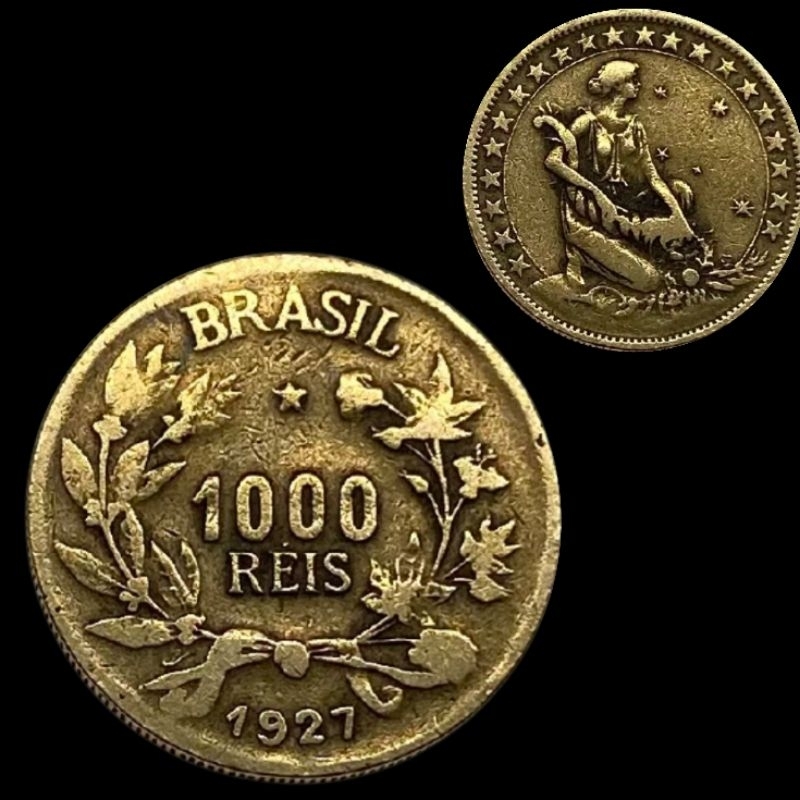 Moeda antiga Brasil 1000 réis 1927. Série abundância. L 0047