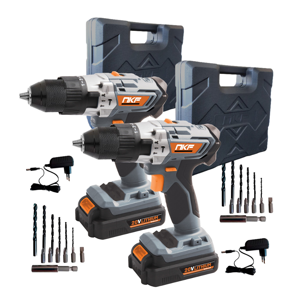 Kit 2 Parafusadeira Furadeira de Impacto à Bateria com 2 Baterias 20V Bits Brocas e Maleta FP20X NKF em Oferta na Shopee