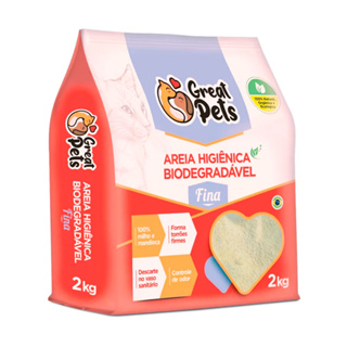 Areia Higiênica Biodegradável Para Gatos Great Pets Fina 2kg em Oferta na Shopee