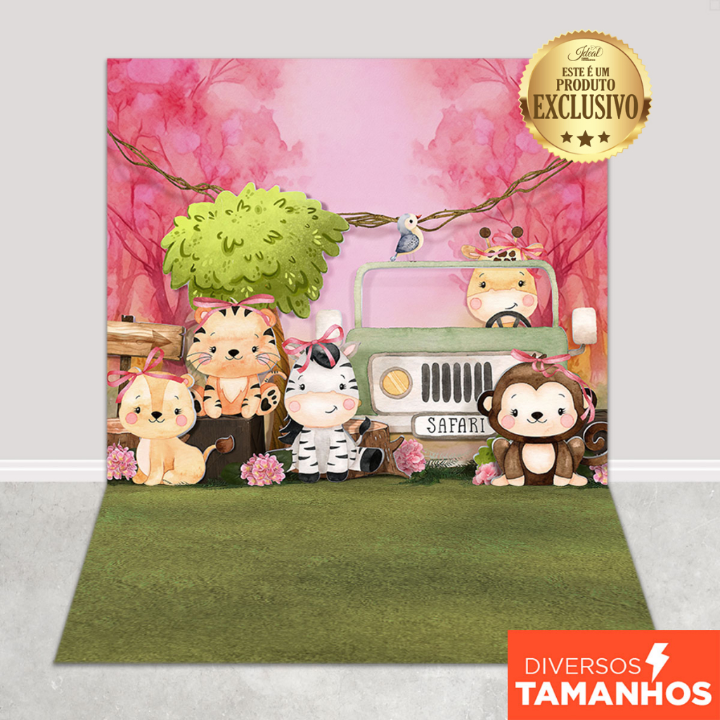 Fundo Fotográfico Dia das Crianças Safári Rosa Exclusivo em Tecido FFC-871 em Oferta na Shopee