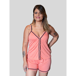 Pijama Baby doll Amamentação de Malha blogueirinha Com Botões