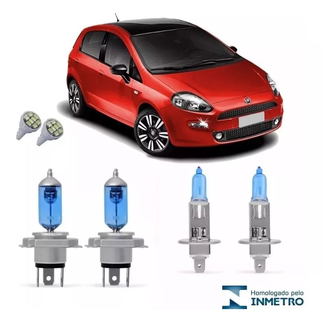 Kit Lampada Super Branca Fiat Punto 2008 a 2014 H4 + H1 + PINGO em Oferta na Shopee