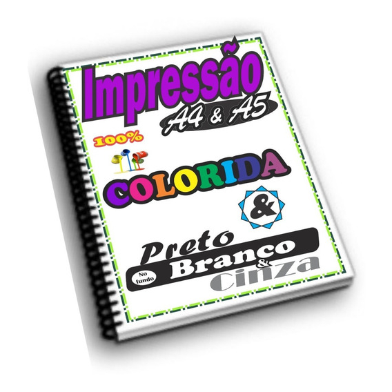 Impressão de 10 Apostila totalizando até 65 fls cada Impressa em Frente e Verso colorida ou preto e branco com capa inclusa