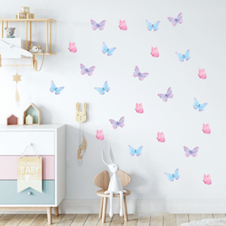 Adesivo de Parede Infantil Borboletas fofas Aquarela decoração quarto de bebê