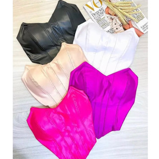 cropped corselet cirre tecido brilhoso com bojo