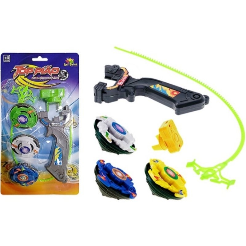 kit 3 Top Pião Beyblade Combate Lançador Com Disparador  Burst  Pronta Entrega