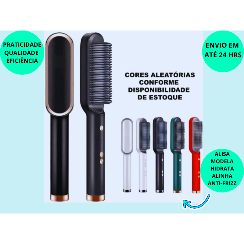 Escova Alisadora Bivolt 5 em 1 - Alisa , Hidrata , Modela , Alinha , Anti - Frizz