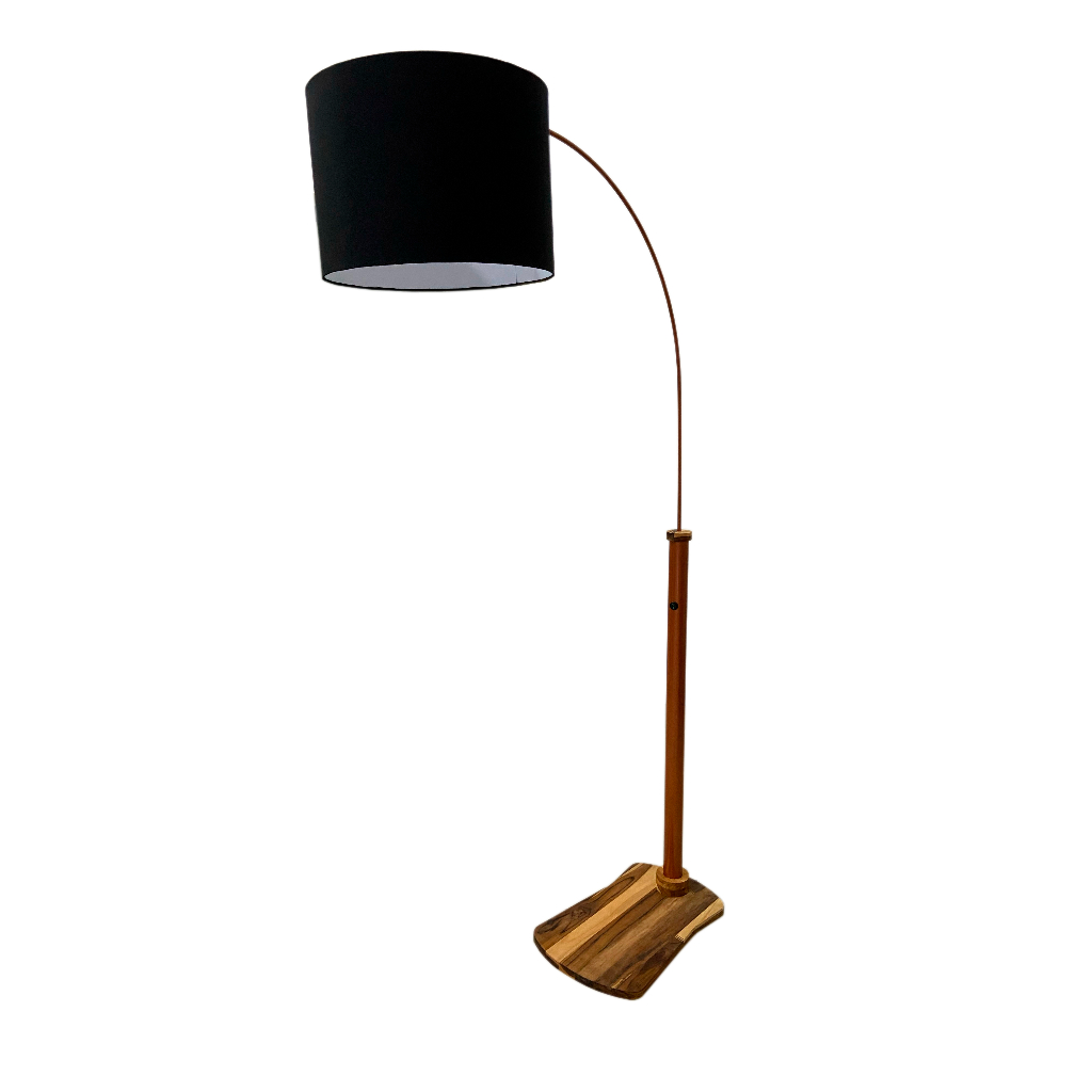 Abajur Chão Luminária Piso Lustre Arco Cobre E Cúpula Preta