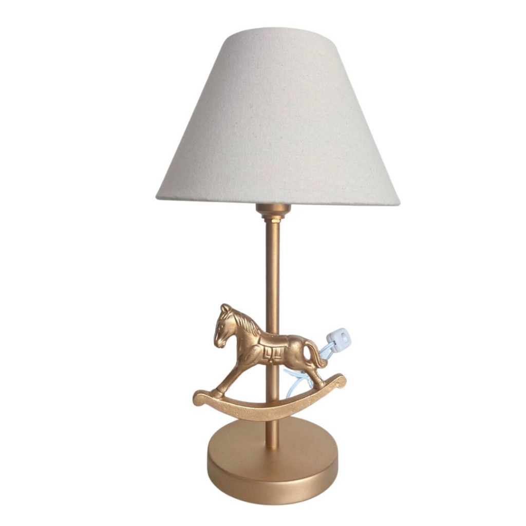 Abajur Cavalinho Dourado Luminária Quarto
