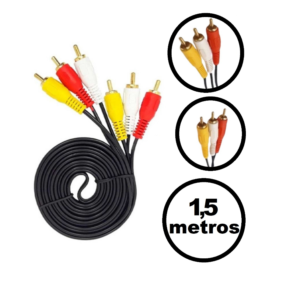 Kenux Cabo Rca 3 + 3 Rca Amarelo Branco Vermelho Tv Dvd Home Theater 1,5m - LE-1013/LE-1013T em Oferta na Shopee