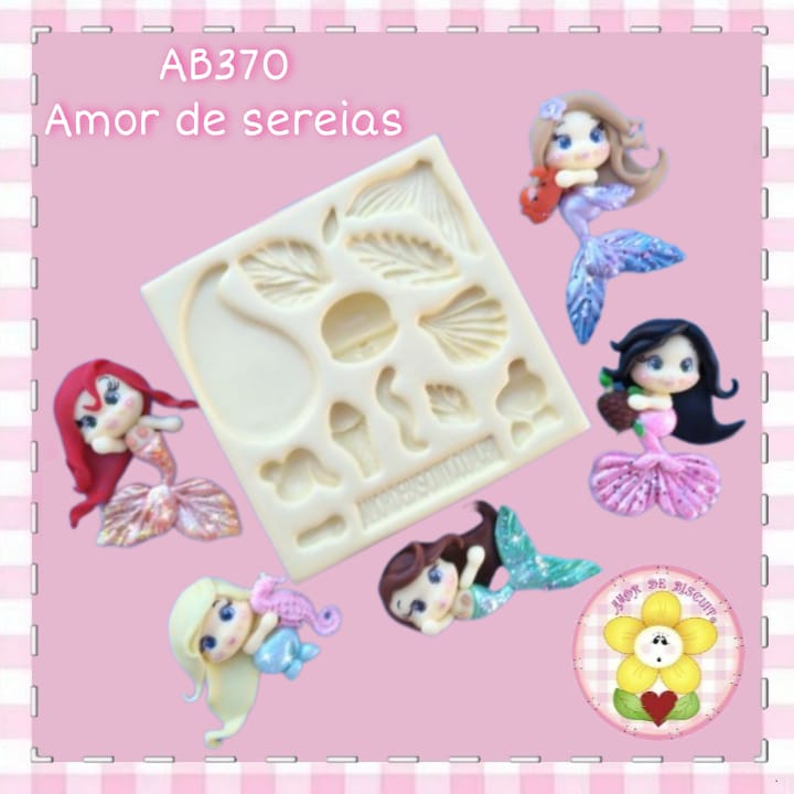 Molde de silicone AB370 - Amor de Sereias  -  Artesanato em biscuit (cold porcelain - porcelana fria), apliques, enfeites, velas, resina, gesso, sabonetes, bijuterias.